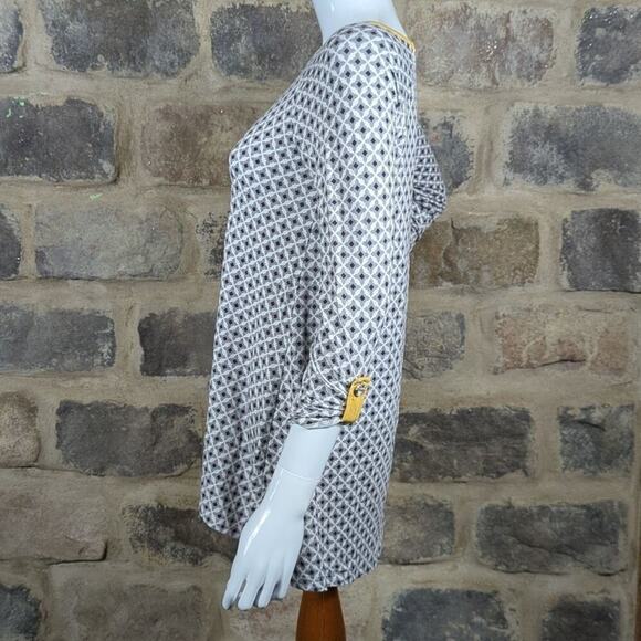 Matilda Jane Tunic Top Woman's Small White Black Yellow Trim Patterned Loose - Picture 9 of 15